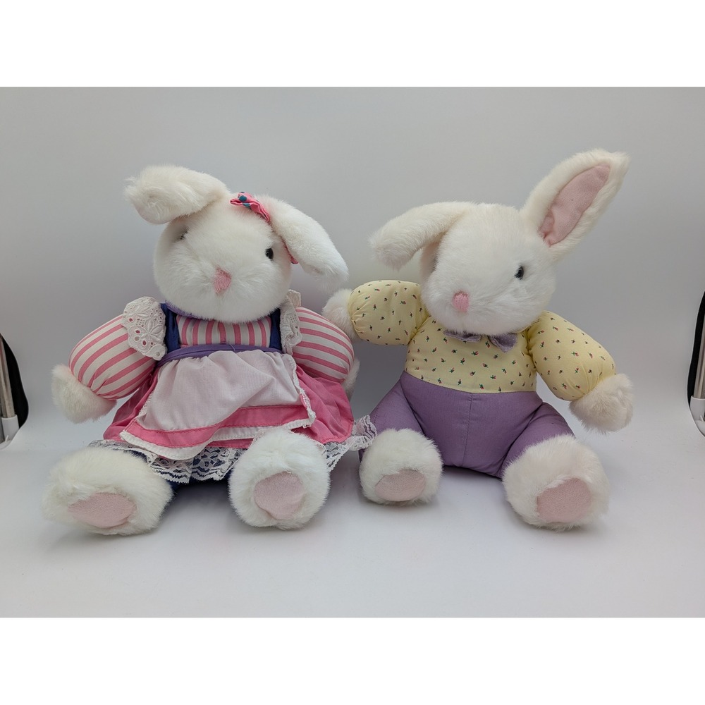 WalMart Plush Bunny White Pink Purple Yellow Floral Stripe Lace Trim Lot
